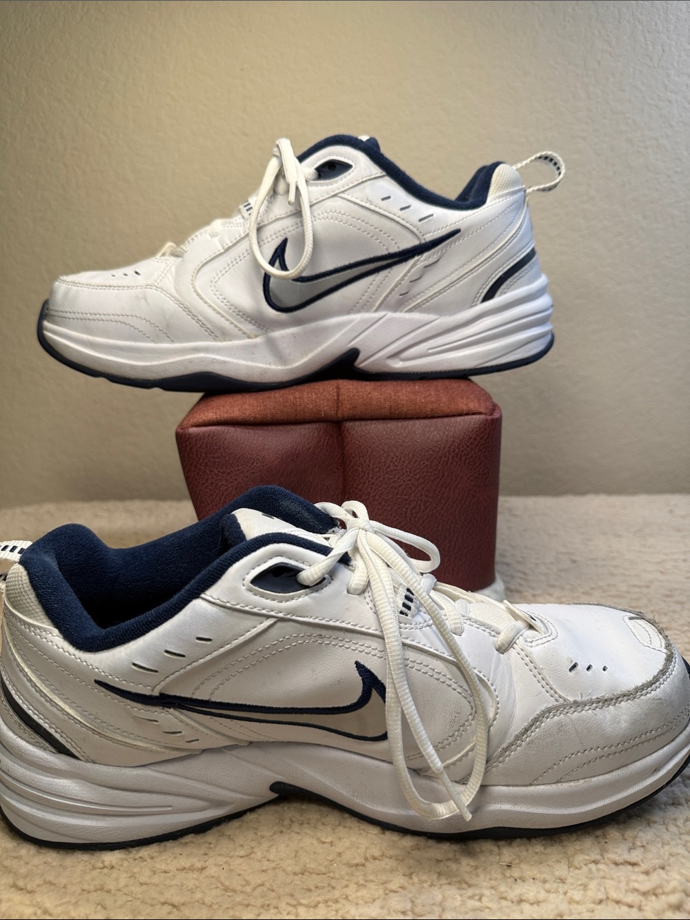 Nike Men White and Navy Athletic Sneakers